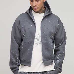 Venta al por mayor gris personalizado diamantes de imitación diseño hombres sudaderas con capucha transpirable respetuoso del medio ambiente invierno sudaderas con capucha Streetwear Casual hombres impreso Sudadera con capucha - Product Image 1