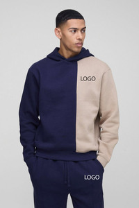 2025 nueva moda Regular Fit transpirable azul marino pulóver con capucha chándal Unisex 100% algodón personalizado DTG Color Block chándal - Product Image 2