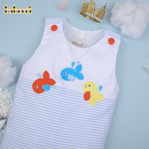 Personalizable BC1046 bebé niño Shortall hecho a mano colorido pez apliques bordado lujo Spandex/algodón invierno nueva colección OEM - Product Image 4
