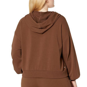 Sweat à capuche pour femme en coton/élasthanne tissé, col rond, manches longues, design brodé de lettres, décontracté d'hiver, anti-rétrécissement, violet - Product Image 3