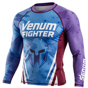 เสื้อรัดกล้ามเนื้อแขนยาว Venum Fighter แห้งเร็ว สำหรับฝึกซ้อม MMA BJJ พิมพ์ลายแบบ Sublimation สีม่วง น้ำเงิน แดง เสื้อรัดกล้ามเนื้อ Venum Fighter - Product Image 4