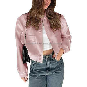 Veste universitaire à logo personnalisé pour femmes courte 100% polyester respirant durable manches longues lettre décoration teinte unie pour - Product Image 1