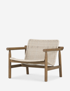 Chaise longue d'extérieur en teck avec siège en corde tissée - Product Image 3