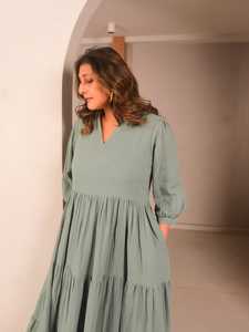 2025ชุดเดรสยาวคอปกตั้งทำจากผ้าเรยอน100% แขนยาวสไตล์โบฮีเมียนสำหรับผู้หญิงชุดเดรสยาวคอวีสำหรับวันหยุด - Product Image 4