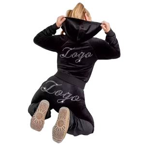 Custom Two Piece Sets Tall Girl Friendly Velour Track Hoodie With Pants 2 Piece <b>Women</b> Set Custom Logo <b>Body</b> Velvet Sets <b>Women's</b> - Product Image 2