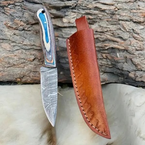 Couteau de chasse en acier Damas fait main |   Couteau de survie d'extérieur à lame fixe pleine soie avec manche en bois et étui en cuir OEM - Product Image 4
