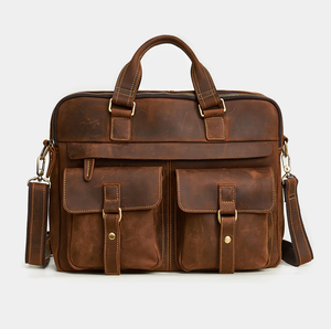 El mejor precio en maletín para portátil con múltiples bolsillos, bolso de mano de cuero genuino de grano completo con características impermeables, fabricado en India - Product Image 1