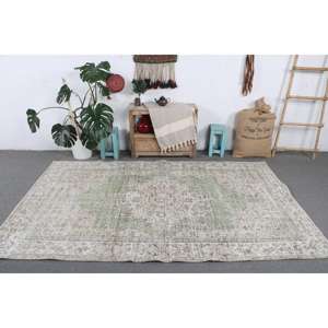 Alfombra Turca Vintage Grande de 5.3x8.5 pies (161x259 cm), Alfombra Abstracta Verde - Product Image 3