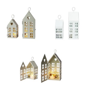 Juego de farol de Casa de metal blanco hecho a mano de 2 candelabros decorativos con recorte de corazón para el centro de mesa de fiesta de boda en casa - Product Image 3