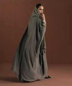 Abaya musulmane OEM/ODM, denim modeste, taille unique, quatre saisons, volants devant, manches lanternes, col rond, pour femmes urbaines, AA IMPEX - Product Image 3