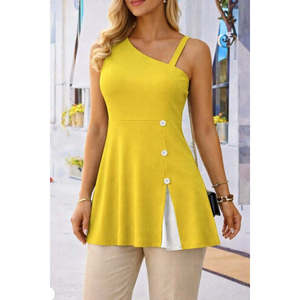 Blusa de viscosa con tirante de un solo hombro y detalle de tiras con botones para mujer de Jane, top informal de corte A para uso diario - Product Image 3