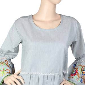 เสื้อพลีทสไตล์ตะวันตกสำหรับผู้หญิง - สีเทา - Product Image 5