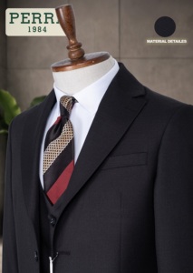 PERRE Men's Brown Double Breasted Business <b>Suit</b> Mandarin Collar Regular Fit Plus Size Viscose/Polyester Worsted Fabric - Product Image 5