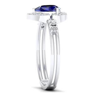 Anillo REYES, Nuevo, Plata de Ley 925, Corte Pera, Zafiro Azul de 0.75 Quilates con Halo de Diamantes, Joyería Fina para Mujer - Product Image 3