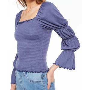 Maglietta Blu con Smock e Bordo Arricciato per Bambini Rewash, Taglia Grande, in Tessuto Lavorato a Maglia - Product Image 3