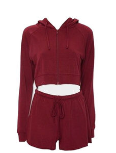 ชุดกีฬาสองชิ้นชุดวอร์มลำลองสำหรับผู้หญิงชุดสั้นมีฮู้ดออกแบบโลโก้ได้ตามต้องการ - Product Image 2