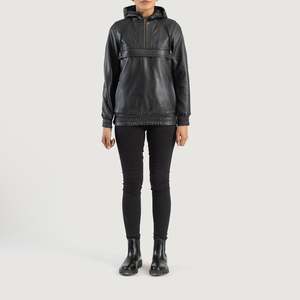 Zest Autumn Leather Pullover <b>Jacket</b> in Black with Windproof Hood - Product Image 3