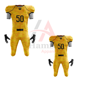 Uniforme de fútbol americano transpirable de tela de poliéster 180GSM hecho a medida con diseño impreso de manga corta de camuflaje amarillo - Product Image 4