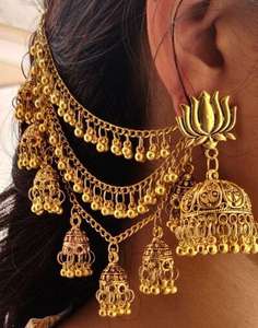 German <b>Silver</b> Jhumka Set <b>Jhumkas</b> With Earchain Indian Traditional <b>Jhumkas</b> For Women Ideal For Weddings, Festive Occasions - Product Image 1