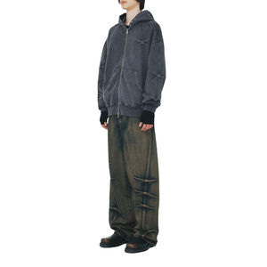 High Quality Customized <b>Zip</b> <b>up</b> <b>Vintage</b> Spray Washed Pullover Loose Boxy Metal Eye Hole Tie Dyed <b>Zip</b> <b>up</b> Man <b>Hoodie</b> - Product Image 2