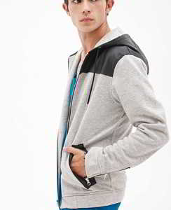 Sudadera con capucha de media cremallera para hombre al por mayor, con bolsillo con cremallera en el brazo de dos tonos, logotipo personalizado, OEM, estilo urbano - Product Image 3