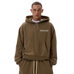 Sudaderas Personalizadas con Media Cremallera para Hombre, 450GSM, Felpa Gruesa de Algodón, Invierno, Tinte Liso, Estilo Urbano, Corte Holgado, Logotipo Personalizado, Bolsillo Canguro - Product Image 1