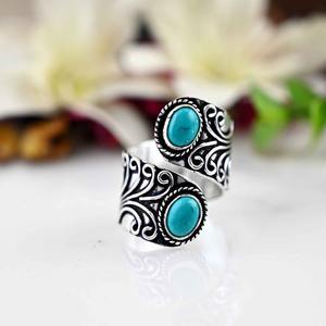 Tendencia 925 plata esterlina turquesa anillo de piedras preciosas joyería hecha a mano plata estilo bohemio anillo joyería para mujeres regalo para niñas - Product Image 2