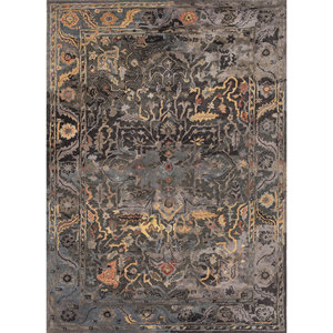 พรมไหมพรมถักมือ Mythos สีเทาและดำ ลายเหรียญ  ทอแบบเรียบและปอกระเจา สำหรับใช้ในบ้าน-Taq-622 - Product Image 1