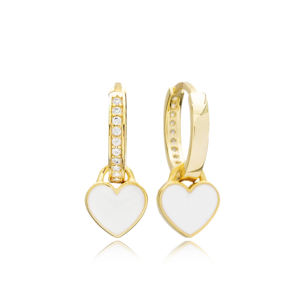 Coeur Design élégant émail blanc boucles d'oreilles en gros turc 925 en argent Sterling fabriqué à la main bijoux fins - Product Image 1