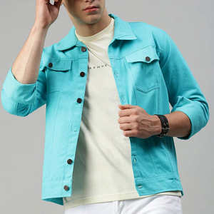 Veste en jean pour homme, couleur menthe unie, nouvelle collection 2026, design unique, prix abordable, boutonnée, légère, pour l'hiver - Product Image 3