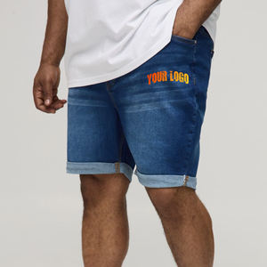 Pantalones cortos de mezclilla para hombre de algodón 100% al por mayor pantalones cortos de mezclilla azul lavado de hip hop con logotipo impreso personalizado - Product Image 1