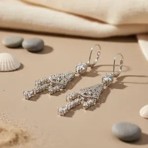 Pendientes Colgantes de Plata de Ley 925 con Circonita Cúbica para Mujer, Chapados en Oro, con Cierre de Palanca, con Cuarzo, Perla y Diamante, de Art Palace - Product Image 3
