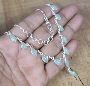 Aqua Chalcedony 925 Collar de cadena de piedras preciosas de plata esterlina Mes DE JULIO Piedra natal Marquesa Forma Collar de diseñador Regalo para ella - Product Image 4