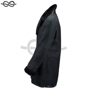 Chic manteau en peau de mouton à simple boutonnage revers aux cheveux longs noir luxueux mode vêtements d'extérieur hommes et femmes - Product Image 4