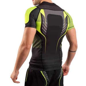 Men's Fitted Sublimation Printed Rash Guard Black <b>Neon</b> Green Moisture Wicking Stretch Breathable MMA Combat Sports Shirt - Product Image 3