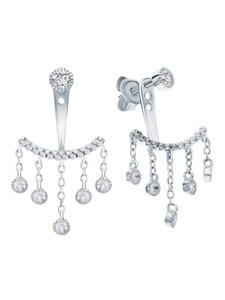Pendientes de Oro Blanco Puro de 14K con Diamantes Cultivados en Laboratorio, Color DEF, VS-VVS, Diseño de Barra Curva, para Mujer - Product Image 2
