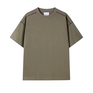 OEM/ODM personnalisé T-shirt décontracté pour hommes avec col rond solide lourd GSM 260 grammes tissu en mousseline de soie Design vierge Logo avant Position - Product Image 1