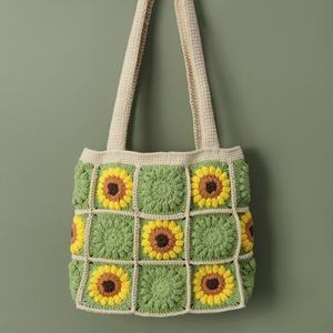 Mochila de Ganchillo a la Moda con Forro de Algodón, Dos Correas, Cierre Abierto, Diseño de Girasoles, para Viajes a Zonas Turísticas - Bolso de Hombro Unisex - Product Image 2