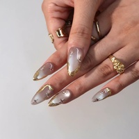 Ongles press-on de luxe entièrement faits à la main, dorés et chromés, couleur nude rose, réutilisables, avec strass, OEM ODM, marque privée