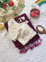 Prayosha Export - Salwar de Algodón Khadi Bordado a Mano para Mujer, con Borlas y Pallu, Ropa Casual India Hecha a Mano, de Secado Rápido, para Todas las Estaciones