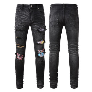 Jeans Rectos Plisados Deslavados Negros de Moda para Hombre, Jeans Ajustados Casuales con Efecto Desgastado, Jeans de Diseñador de Alta Calidad Personalizados para Hombre - Product Image 1