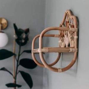 Vintage Rattan Single Tier Wall Mounted Towel <b>Rack</b> with <b>Storage</b> Holders - Product Image 2