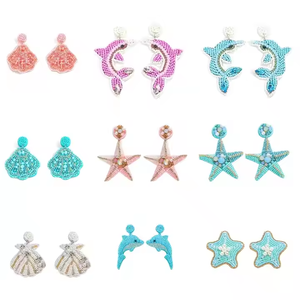 Boucles d'oreilles en perles de rocaille Summer Ocean Vacation Boucles d'oreilles tissées Sea Star Dolphin Scallop - Product Image 2
