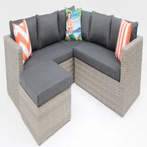 Furnitur taman rotan antiair, Sofa teras furnitur taman luar ruangan, Sofa bentuk L rotan, furnitur