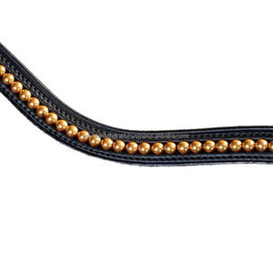 Bande de sourcils en cuir fantaisie personnalisée avec cristal et perle Bling Horse Bandeau de sourcils en cuir avec coutures de bord durables - Product Image 5