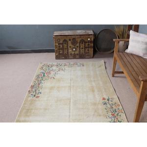 Tapis turc, tapis vintage de 4,3 x 7,5 pieds, tapis en laine marocaine blanc et rouge - Product Image 4