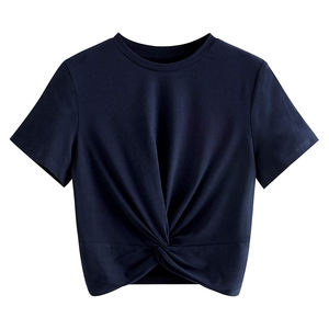 Hot Selling Women's Crop Top Short-Sleeved T-Shirt New Product with Crew Neck Breathable Cotton Plus Size Option - Product Image 5