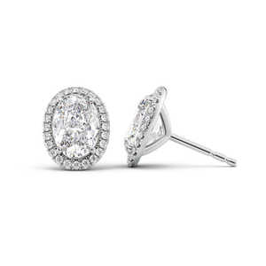925 <b>Silver</b> Oval Cut Halo <b>Stud</b> <b>Earrings</b> With Diamond Look Stones Classic Sparkling Jewelry <b>For</b> <b>Women</b> Elegant Daily Wear Gift - Product Image 2
