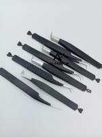 Pincettes à sourcils en acier inoxydable noir mat Nouveau design Embouts en fibre à volume élevé Pointe pointue Signe dollar en forme de cœur