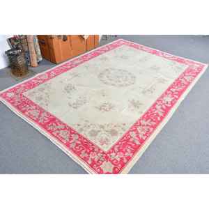 Alfombra vintage de 5.8x8.4 pies, alfombra turca grande, alfombra de lana blanca con lunares - Product Image 2